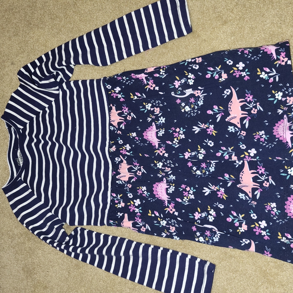 Navy Striped and Floral Kids Dress